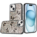 For iPhone 15 Cute Butterfly Ornaments Diamonds Shimmer Matching Metallic HQ Hybrid - Black