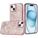iPhone 15 Cute Butterfly Ornaments Diamonds Shimmer Matching Metallic HQ Hybrid - Pink