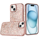 For iPhone 15 Cute Butterfly Ornaments Diamonds Shimmer Matching Metallic HQ Hybrid - Rose Gold