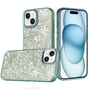iPhone 15 Cute Butterfly Ornaments Diamonds Shimmer Matching Metallic HQ Hybrid - Teal