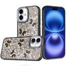 iPhone 17 Cute Butterfly Ornaments Diamonds Shimmer Matching Metallic HQ Hybrid - Black