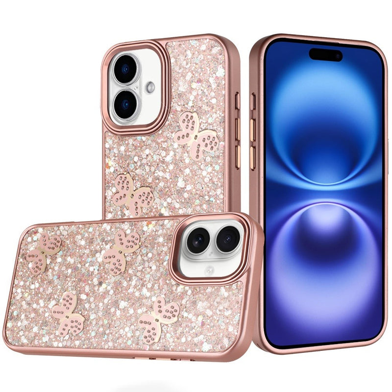 iPhone 17 Cute Butterfly Ornaments Diamonds Shimmer Matching Metallic HQ Hybrid - Rose Gold