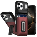 iPhone 17 Pro Max Card Holder (2X) with Wrist Strap Hybrid With KickStand - Black+Red