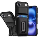 iPhone 17 Air Card Holder (2X) with Wrist Strap Hybrid With KickStand - Black+Black