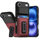 iPhone 17 Air Card Holder (2X) with Wrist Strap Hybrid With KickStand - Black+Red