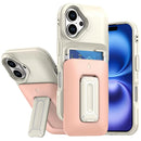 iPhone 17 Card Holder (2X) with Wrist Strap Hybrid With KickStand - Beige+Light Pink