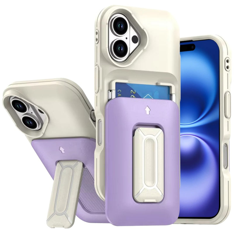 iPhone 17 Card Holder (2X) with Wrist Strap Hybrid With KickStand - Beige+Light Purple