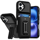 iPhone 17 Card Holder (2X) with Wrist Strap Hybrid With KickStand - Black+Black