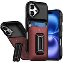 iPhone 17 Card Holder (2X) with Wrist Strap Hybrid With KickStand - Black+Red