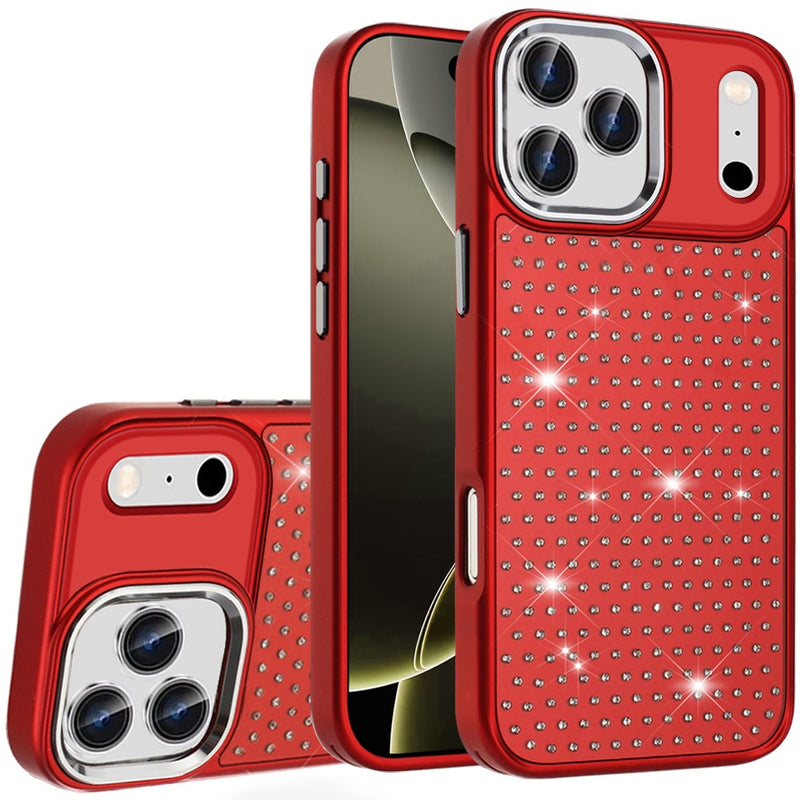 iPhone 17 Pro Max Beautiful Diamond Metallic Design Metal Chrome Edged Hybrid - Red