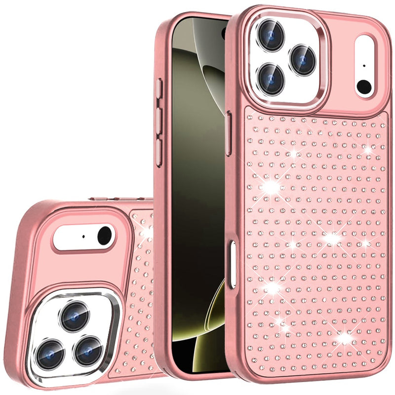iPhone 17 Pro Max Beautiful Diamond Metallic Design Metal Chrome Edged Hybrid - Rose Gold