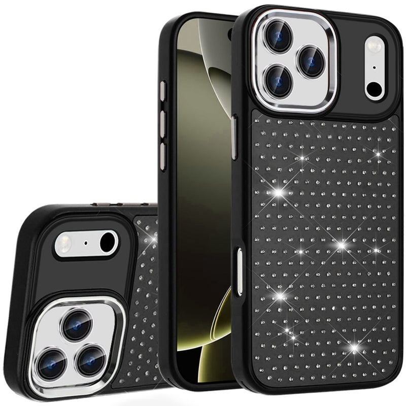 iPhone 17 Pro Beautiful Diamond Metallic Design Metal Chrome Edged Hybrid - Black