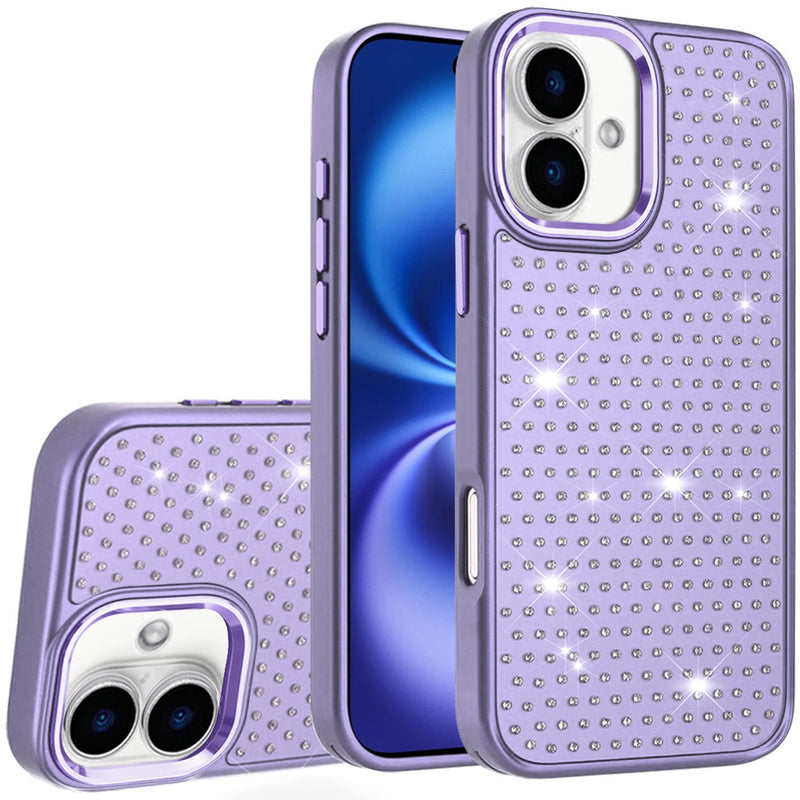 iPhone 17 Beautiful Diamond Metallic Design Metal Chrome Edged Hybrid - Purple