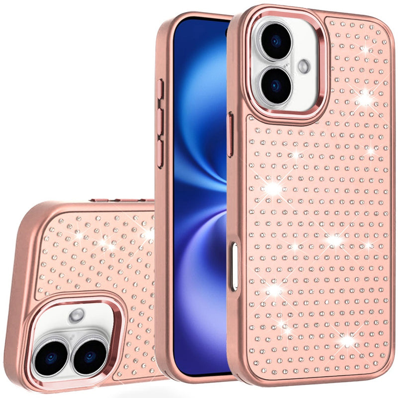 iPhone 17 Beautiful Diamond Metallic Design Metal Chrome Edged Hybrid - Rose Gold