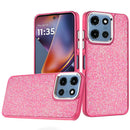 For Moto G 5G 2025/2026 - G Play 2026 - Crystal Glass Diamond with Metallic Buttons and Edges Hybrid Case - Hot Pink