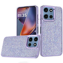 For Moto G 5G 2025/2026 - G Play 2026 - Crystal Glass Diamond with Metallic Buttons and Edges Hybrid Case - Dark Purple