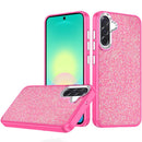 For Samsung Galaxy A27 Crystal Glass Diamond with Metallic Buttons and Edges Hybrid Case - Hot Pink