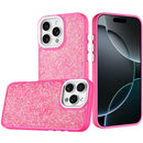 For iPhone 16 Pro Max 6.9 Crystal Glass Diamond with Metallic Buttons and Edges Hybrid Case - Hot Pink