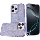 For iPhone 16 Pro Max 6.9 Crystal Glass Diamond with Metallic Buttons and Edges Hybrid Case - Dark Purple