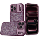 For Apple iPhone 18 Pro Max Crystal Glass Diamond with Metallic Buttons and Edges Hybrid Case - Dark Cherry