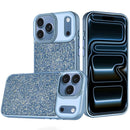 For Apple iPhone 18 Pro Max Crystal Glass Diamond with Metallic Buttons and Edges Hybrid Case - Light Blue