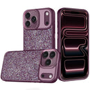 For Apple iPhone 18 Pro Crystal Glass Diamond with Metallic Buttons and Edges Hybrid Case - Dark Cherry