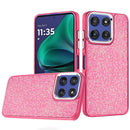 For Moto G Stylus 5G 2026/2025 Crystal Glass Diamond with Metallic Buttons and Edges Hybrid Case - Hot Pink