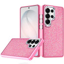 For Samsung s26 Ultra Crystal Glass Diamond with Metallic Buttons and Edges Hybrid Case - Hot Pink