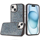 For iPhone 15 Crystal Glass Diamond with Metallic Buttons and Edges Hybrid Case - Black