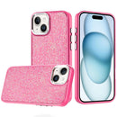 For iPhone 15 Crystal Glass Diamond with Metallic Buttons and Edges Hybrid Case - Hot Pink
