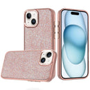 For iPhone 15 Crystal Glass Diamond with Metallic Buttons and Edges Hybrid Case - Rose Gold