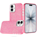 For iPhone 17 Crystal Glass Diamond with Metallic Buttons and Edges Hybrid Case - Hot Pink