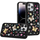 iPhone 14 PRO MAX 6.7" Butterfly Ornaments Diamond Bling Glitter Hybrid Case - Black