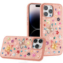 iPhone 14 PRO MAX 6.7" Butterfly Ornaments Diamond Bling Glitter Hybrid Case - Light Pink
