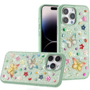 iPhone 14 PRO MAX 6.7" Butterfly Ornaments Diamond Bling Glitter Hybrid Case - Teal