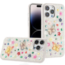 iPhone 14 PRO MAX 6.7" Butterfly Ornaments Diamond Bling Glitter Hybrid Case - White