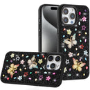 iPhone 15 Pro Max Butterfly Ornaments Diamond Bling Glitter Hybrid Case - Black