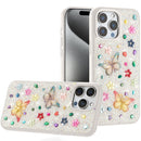 iPhone 15 Pro Max Butterfly Ornaments Diamond Bling Glitter Hybrid Case - White