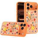 For iPhone 17 Pro Max Butterfly Ornaments Diamond Bling Glitter Hybrid Case - Cosmic Orange