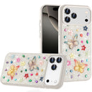 For iPhone 17 Pro Max Butterfly Ornaments Diamond Bling Glitter Hybrid Case - White
