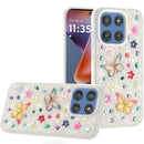 Motorola Moto G 5G 2025 Butterfly Ornaments Diamond Bling Glitter Hybrid Case - White