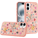 iPhone 16 Plus 6.7 inch Butterfly Ornaments Diamond Bling Glitter Hybrid Case - Light Pink