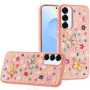 Samsung s25/s24 5G Butterfly Ornaments Diamond Bling Glitter Hybrid Case - Light Pink