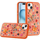 For iPhone 15 Butterfly Ornaments Diamond Bling Glitter Hybrid Case - Cosmic Orange