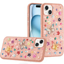 iPhone 15 6.1 Butterfly Ornaments Diamond Bling Glitter Hybrid Case - Light Pink