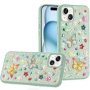 For iPhone 15 Butterfly Ornaments Diamond Bling Glitter Hybrid Case - Teal