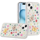 iPhone 15 6.1 Butterfly Ornaments Diamond Bling Glitter Hybrid Case - White