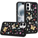 iPhone 16 6.1 inch Butterfly Ornaments Diamond Bling Glitter Hybrid Case - Black