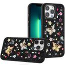iPhone 13 Pro Max Butterfly Ornaments Diamond Bling Glitter Hybrid Case - Black