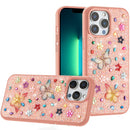iPhone 13 Pro Max Butterfly Ornaments Diamond Bling Glitter Hybrid Case - Light Pink